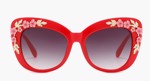 Cateye solbriller - deluxe - rød med blomster guld/lyserød
